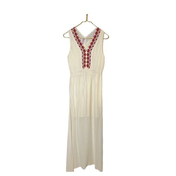 Alya Embroidered Maxi boho Dress v neck Sleeveless ivory Sz Small - Picture 15 of 16